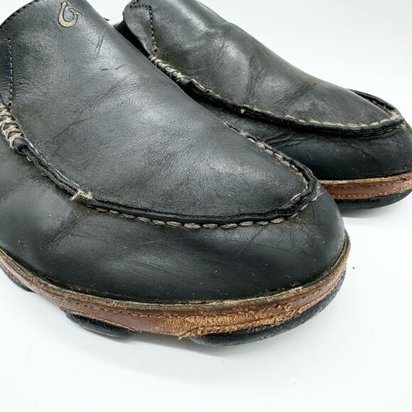 Olukai Moloa Slip On Leather Loafer Shoe In Black/ Toffee Sz 12 Business Casual - Picture 3 of 12